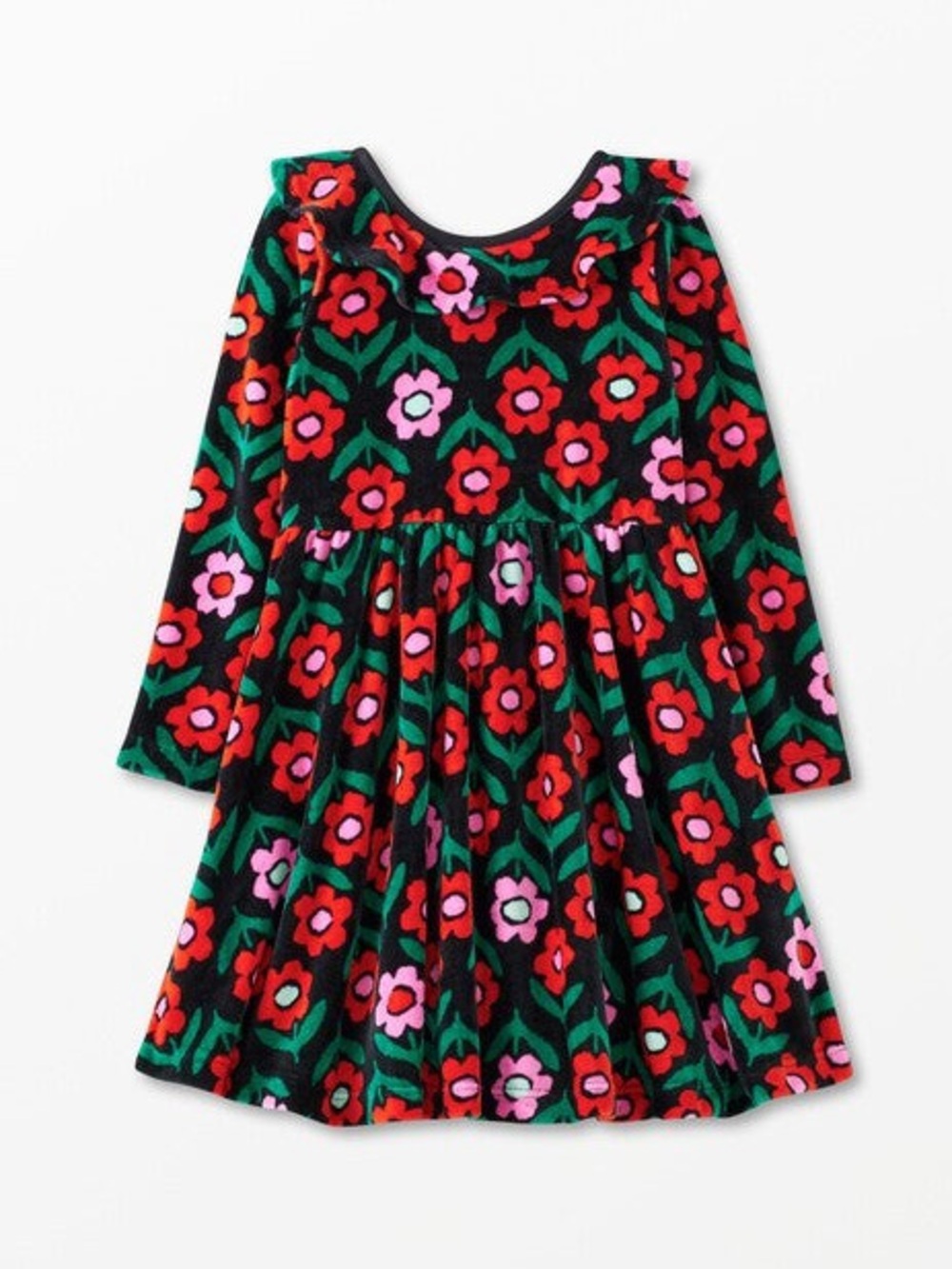 Hanna Andersson Velour Floral Long Sleeve Skater Dress (12)